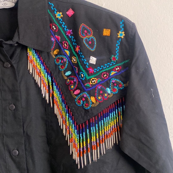 Vintage western embroidered Side Saddle 100% beaded blouse shirt size medium - Picture 3 of 5